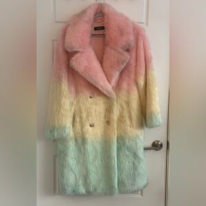 Akira Pastel Multicolor Faux Fur Coat Small/Medium - Rare
